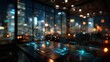 © Verapat - Trading room ambiance with focus on data visuals and glowing screens, blurred city bokeh lighting the backdrop