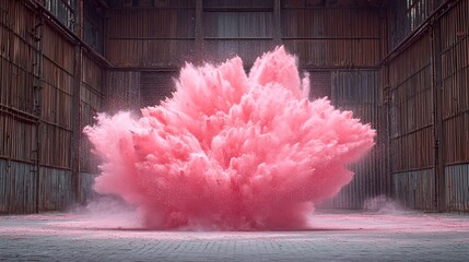 Wall Mural - Pink powder explosion in an industrial setting