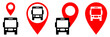 © Xharites - Bus location with pin map icon vector for public transport, navigation, and urban mobility. Ideal for illustrating bus routes, stops, and real-time tracking apps.