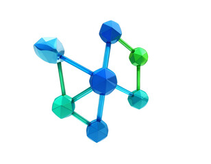 Wall Mural - abstract geometric molecular structure with connected blue and green spheres isolated on transparent