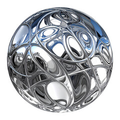 Wall Mural - glossy chrome sphere with reflective surface and intricate abstract design against transparent backg