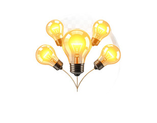 Wall Mural - illustration of five glowing light bulbs connected on transparent background represents creativity a