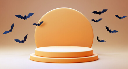Halloween product display podium with bats for spooky season promotions and advertising use