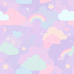seamless pattern with pink clouds and hearts