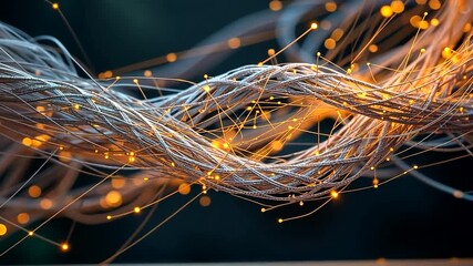 Wall Mural - abstract image of glowing strands intertwined, set against a dark background, creating a dynamic vis