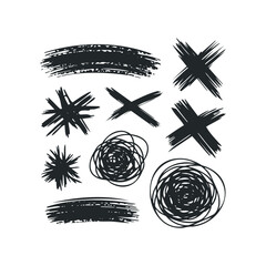 Canvas Print - ink brush stroke collection with star and cross shapes on white background