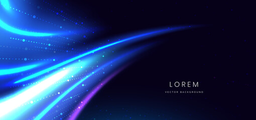 Wall Mural - futuristic blue and purple glowing curved rays on dark background with lighting effect and sparkle.