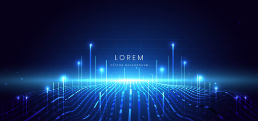 Wall Mural - technology glownig blue light with lighting effect and sparkle on dark blue background.