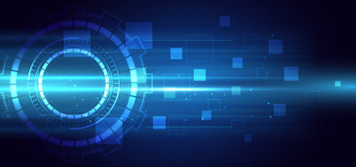 Wall Mural - technology digital blue with lighting effect on dark blue background.