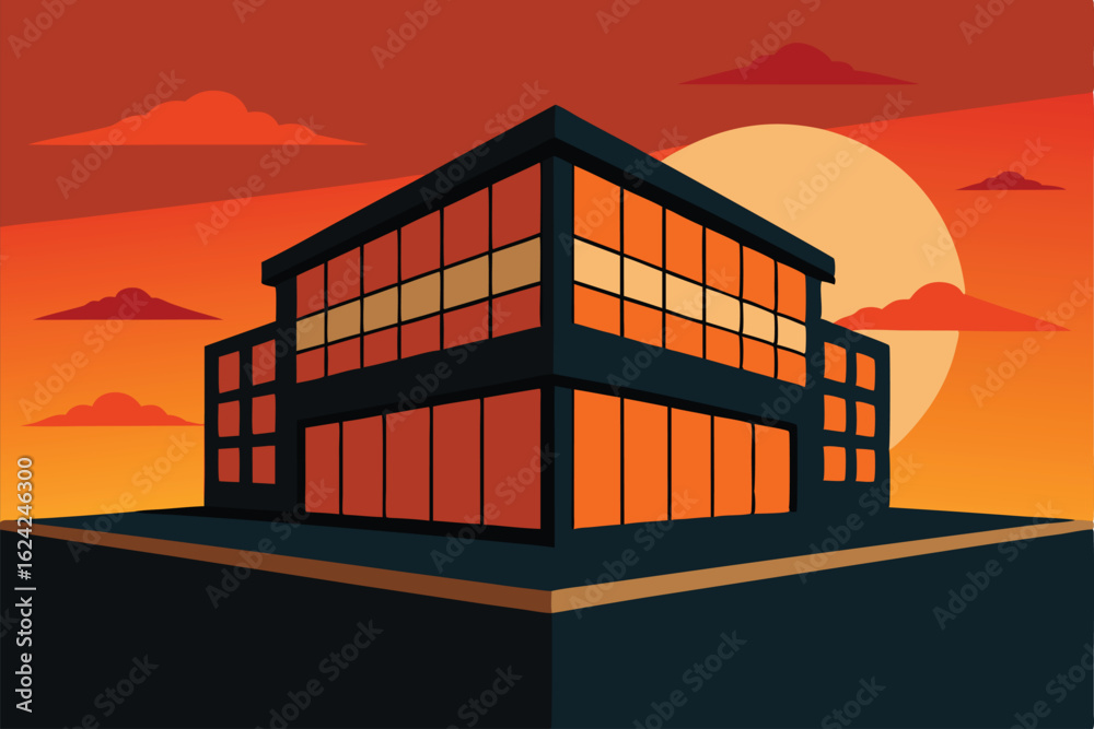 office building with dramatic sunset reflection fo (1).eps Stock Vector ...