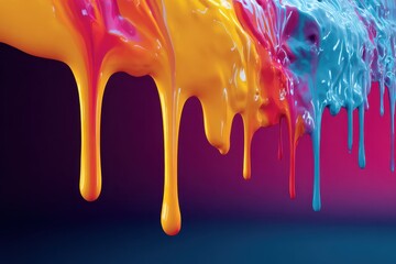 Poster - Vivid colors blend together in a mesmerizing drip effect against a dark backdrop, showcasing an explosion of creativity and artistic expression in motion