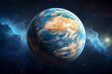 beautiful planet earth in the space with stars and blue nebula clouds