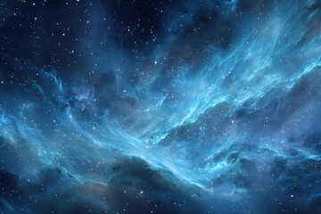 Wall Mural - nebula filled space showcasing stunning blue hues with intricate cloud formations and countless star