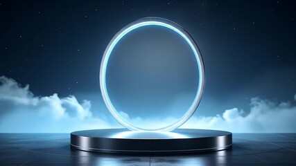 Futuristic Portal: Glowing Circle on Stage, Night Sky Backdrop