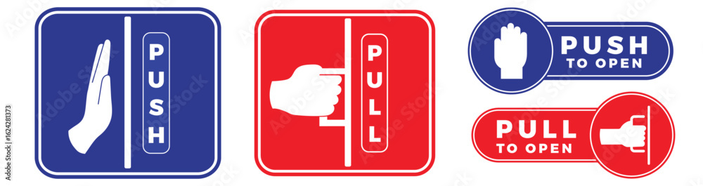 Push Signage Design Set of pull or push door signs. Vector push and pull icon sticker ...