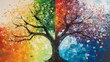 © Hiddens - Vibrant oil painting of a tree depicting the four seasons spring, summer, autumn, winter.