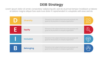 Poster - DEIB diversity strategy infographic 4 point stage template with long round rectangle box vertical structure for slide presentation