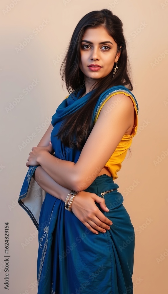 Portrait of indian woman in traditional saree fashion posing for stock ...