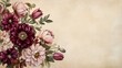 © Hiddens - Elegant bouquet of dahlias and tulips on vintage background with copy space.