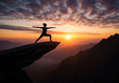 © Eira - Silhouette of a woman practicing warrior yoga pose on a mountain cliff at sunset