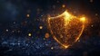 © Hiddens - Glowing golden shield on dark background.