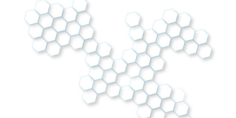 Wall Mural - abstract white vector wallpaper with hexagon grid, panoramic wall of random shifted white honeycomb 