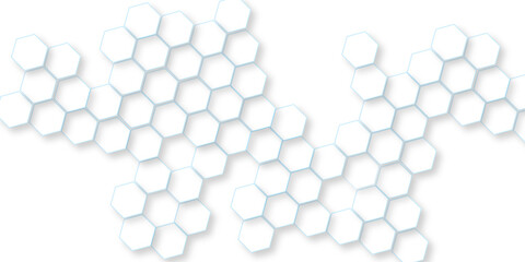 Wall Mural - abstract white vector wallpaper with hexagon grid, panoramic wall of random shifted white honeycomb 