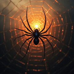 Wall Mural - Spider in a Dew-Covered Web at Sunrise