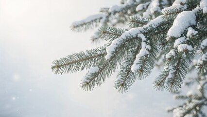 Wall Mural - a snow-laden fir branch in the cold season
