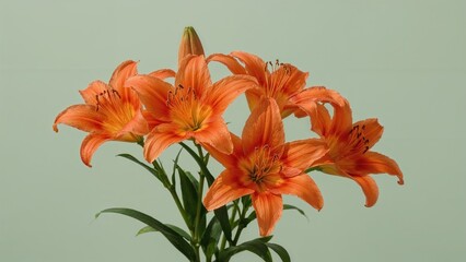 Wall Mural - Orange lilies shining brightly on a vibrant green canvas