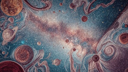 Wall Mural - hand-sketched planets bursting with color