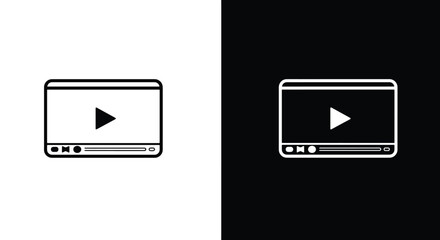 A graphic illustration of two video player interface icons, shown in both black on white and white on black.