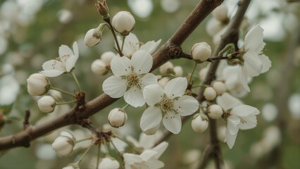 Wall Mural - Up-close image of apple tree flowering