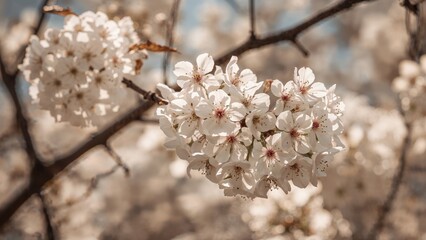 Wall Mural - Softly focused spring apple tree flowers creating a textured background