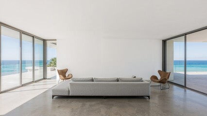 Wall Mural - modern apartment or coastal home featuring concrete flooring and blank white walls.