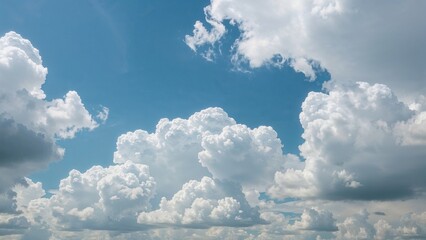Wall Mural - Bright summer day featuring white clouds floating in a vivid blue sky with plenty of open background.