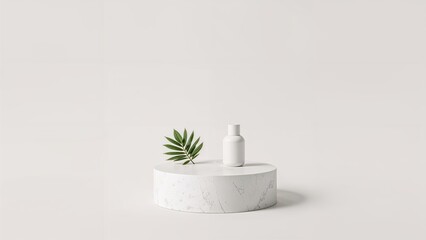 Poster - Blank white pedestal set against a gentle pastel background, designed for showcasing items.