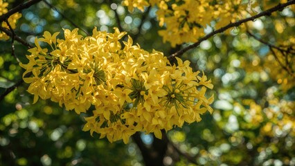 Wall Mural - Golden Shower Tree showcasing bright yellow blooms against a softly blurred garden scene