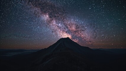 Wall Mural - breathtaking celestial panorama with stars and the milky way above a high mountain.