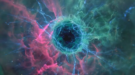 Wall Mural - Abstract Cosmic Nebula Portal In Pink Blue Green