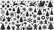 © Jamal - Black and white floral icon set with decorative winter holiday and Christmas tree silhouettes