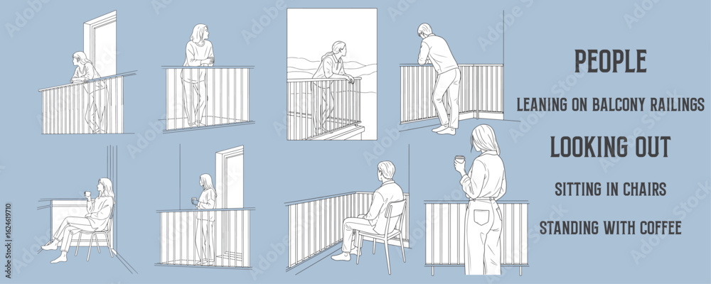 Someone Sitting Railing Drawing Architectural Drawings people leaning on balcony railings, looking out ...