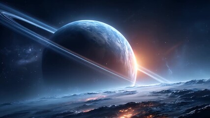 Wall Mural - Futuristic Planet with Glowing Rings in Space