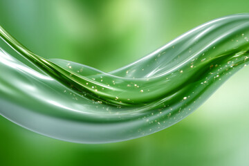 Wall Mural - abstract flowing green and transparent wave with sparkling light particles on a soft green backgroun