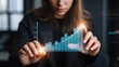 © AR Design - Businesswoman Interacting with Futuristic Digital Growth Graph — Financial Technology Innovation Concept
