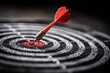 © Oleh - Red dart hitting the center of target on a black background, representing achieving a goal, success, and accuracy in business or other endeavors