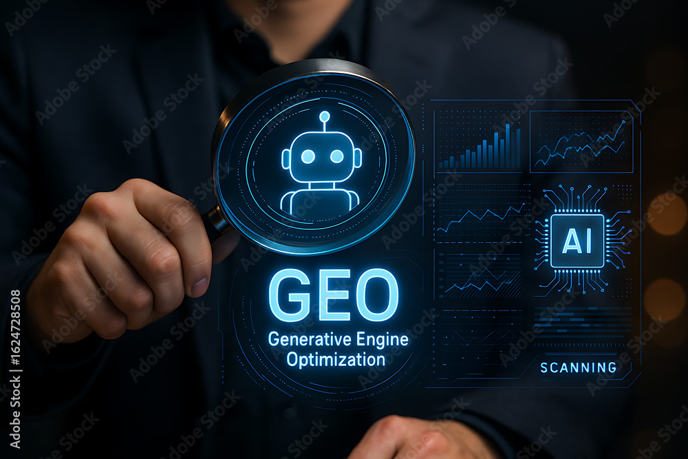 GEO – Generative Engine Optimization concept with businessmen using ...