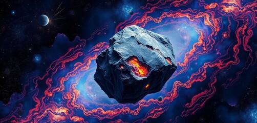 Wall Mural - cosmic tapestry asteroid, celestial threads swirling in space, art, astronomy