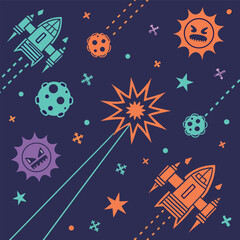 Poster - A vibrant repeating graphic design with a distinct retro aesthetic featuring a harmonious blend of bold colors and classic typography elements for versatile use