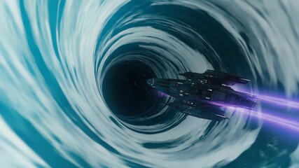 Wall Mural - futuristic spaceship traveling through a wormhole, racing faster than light across the depths of spa